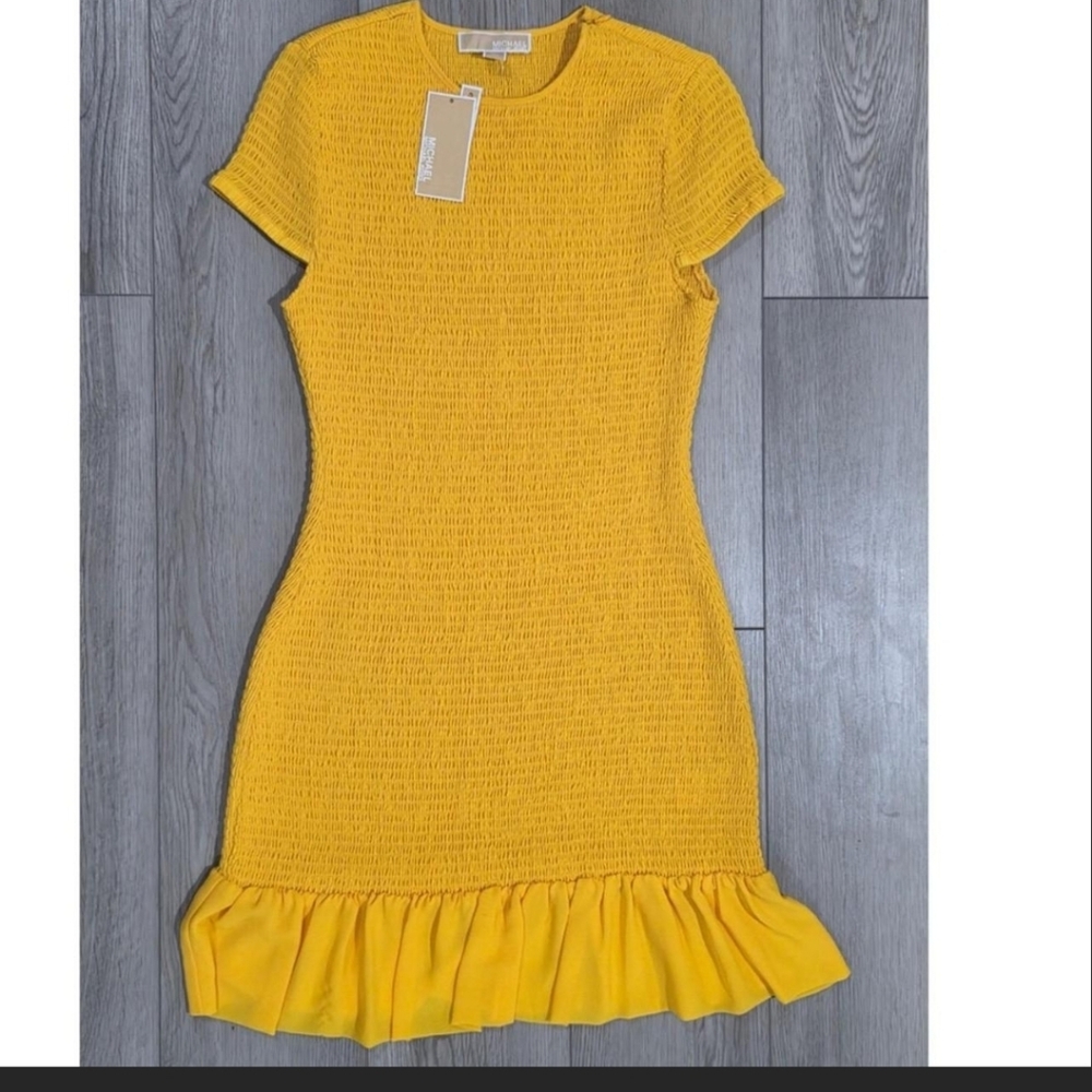 Michael Kors Bright Dandelion Yellos Ruffle Dress